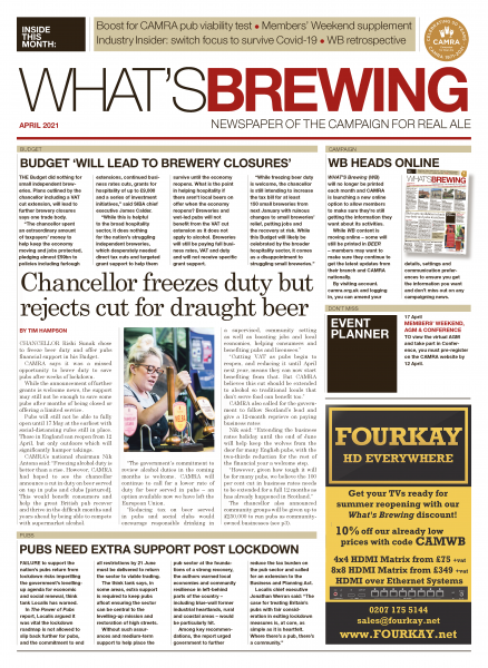 Latest digital version of CAMRA’s What’s Brewing magazine 04/2021